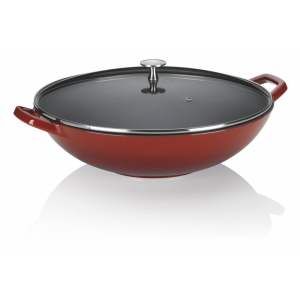 Červená litinová WOK pánev Kela Calido, ø 36 cm
