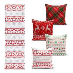 Sada 4 vánočních povlaků na polštář a běhounu na stůl Minimalist Cushion Covers Nordic Knit