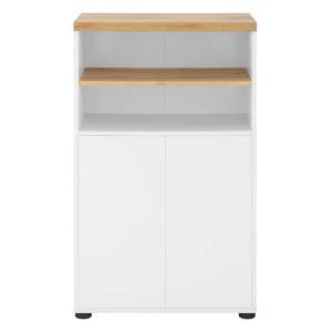 Bílá vysoká koupelnová skříňka v dekoru dubu 60×102 cm Thessa – Støraa