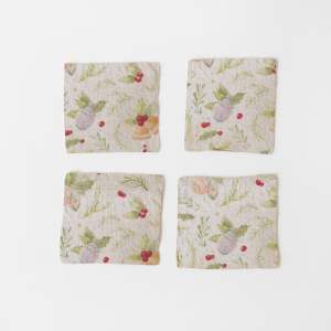 Sada 4 vánočních lněných podtácků Linen Tales Jingle Bells, 10 x 10 cm
