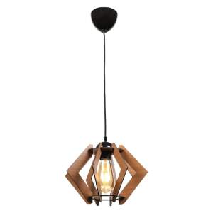 Černé stropní svítidlo s dřevěným stínidlem – Squid Lighting