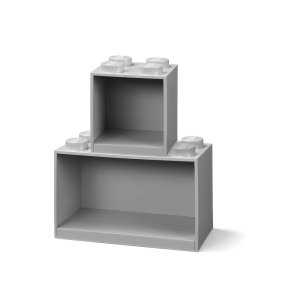 Sada 2 dětských šedých nástěnných polic LEGO® Brick