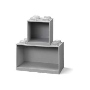 Sada 2 dětských šedých nástěnných polic LEGO® Brick