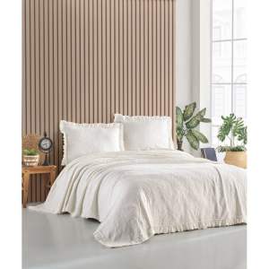 Krémový set přehozu a povlaků na polštář na dvoulůžko 220×240 cm Ilda – Mijolnir