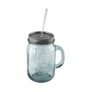 Sklenice z recyklovaného skla s víčkem a brčkem Ego Dekor Authentic, 550 ml