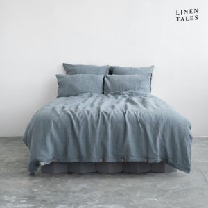Světle modré lněné prodloužené povlečení na dvoulůžko 200×220 cm – Linen Tales