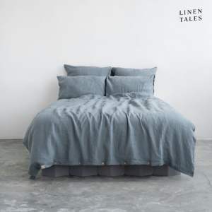 Světle modré lněné prodloužené povlečení na dvoulůžko 200×220 cm – Linen Tales