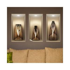 Sada 3 samolepek s 3D efektem Ambiance Wooden Vases