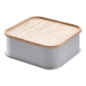 Šedý úložný box s víkem ze dřeva paulownia iDesign Eco, 21,3 x 21,3 cm