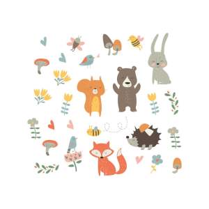 Sada nástěnných dětských samolepek Ambiance Funny Scandinavian Animals
