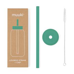 Silikonové brčko s čistícím kartáčkem/s víčkem Frosted Green – Muuki