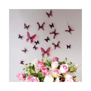 Sada 18 růžových adhezivních 3D samolepek Ambiance Butterflies
