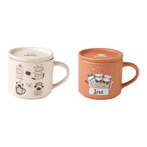 Oranžovo-béžové porcelánové hrnky v sadě 2 ks 350 ml Cats – Brandani
