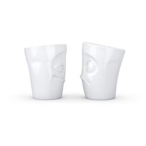 Sada 2 bílých hrnků z porcelánu 58products Cheery & Baffled