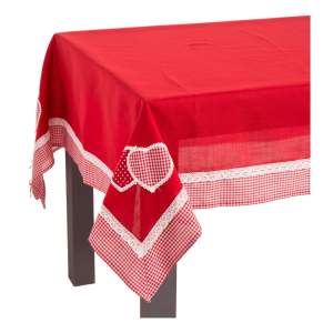Červený ubrus Casa Selección Hearts, 150 x 210 cm