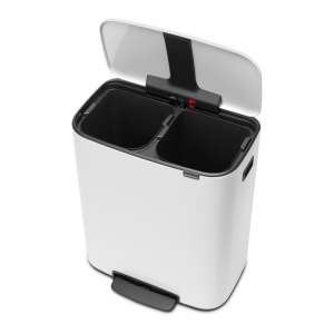 Bílý nášlapný ocelový odpadkový koš na tříděný odpad 2×30 l Bo – Brabantia