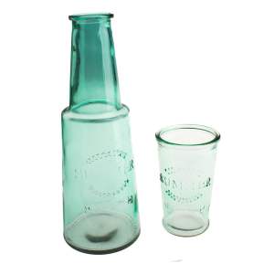 Zelená skleněná karafa se sklenicí, 800 ml