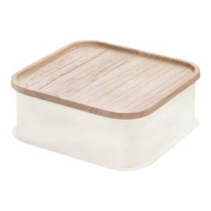 Bílý úložný box s víkem ze dřeva paulownia iDesign Eco, 21,3 x 21,3 cm