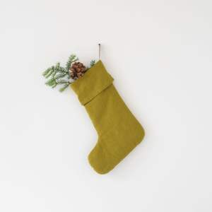 Látková vánoční punčocha Moss Green – Linen Tales