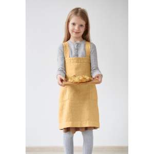 Dětská žlutá lněná zástěra Linen Tales Pinafore, 72 x 45 cm