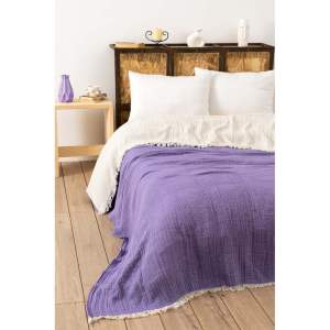 Fialový mušelínový přehoz na dvoulůžko 230×250 cm – Mijolnir
