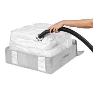 Vakuový vyztužený látkový úložný box na oblečení 56x56x16,5 cm Granit – Compactor