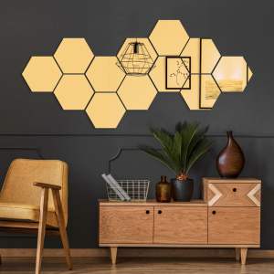 Sada samolepek na zeď 12 ks 17×20 cm Hexagons Gold – Ambiance
