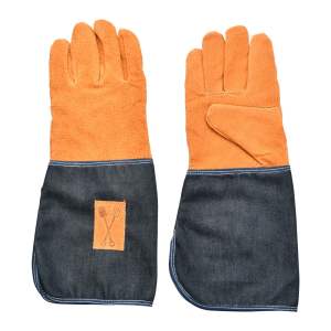 Modro-oranžové zahradnické rukavice s ochranou zápěstí Esschert Design Denim