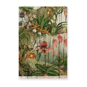 Nástěnná dekorace z borovicového dřeva Madre Selva Jungle Flowers, 60 x 40 cm