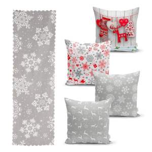 Sada 4 vánočních povlaků na polštář a běhounu na stůl Minimalist Cushion Covers Snowflakes