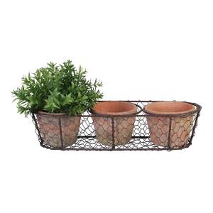 Set 3 terakotových květináčů a drátěného koše Esschert Design