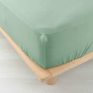 Světle zelené napínací mušelínové prostěradlo 140×190 cm Angelia – douceur d’intérieur