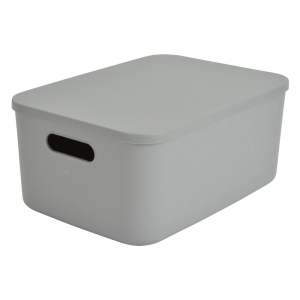 Šedý plastový úložný box s víkem 35,5×25,5×16 cm – Homéa