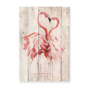 Nástěnná dekorace z borovicového dřeva Madre Selva Love Flamingo, 60 x 40 cm