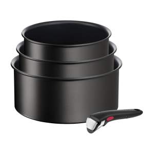 Hliníkové hrnce na indukci s nepřilnavým povrchem a odnímatelnou rukojetí v sadě 3 ks INGENO Eco Resist L3979202 – Tefal