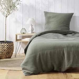 Khaki mušelínové povlečení na jednolůžko 140×200 cm Angelia – douceur d’intérieur