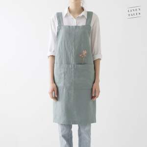 Zelená lněná zástěra Linen Tales Crossback, délka 80 cm