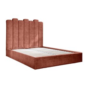 Čalouněná dvoulůžková postel s úložným prostorem s roštem 160×200 cm v cihlové barvě Dreamy Aurora – Miuform