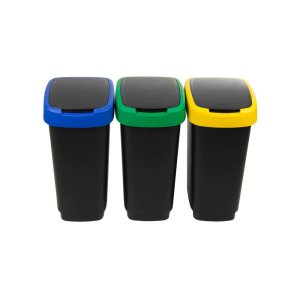 Černé odpadkové koše v sadě 3 ks na tříděný odpad z recyklovaného plastu 25 l Twist – Rotho
