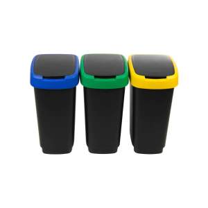 Černé odpadkové koše v sadě 3 ks na tříděný odpad z recyklovaného plastu 25 l Twist – Rotho