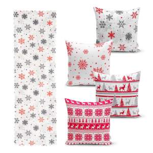 Sada 4 vánočních povlaků na polštář a běhounu na stůl Minimalist Cushion Covers Red Christmas