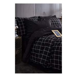 Černé 4dílné prodloužené povlečení na dvoulůžko s prostěradlem 200×220 cm Geometric – Mila Home