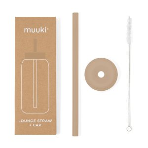 Silikonové brčko s čistícím kartáčkem/s víčkem Milk Coffee – Muuki