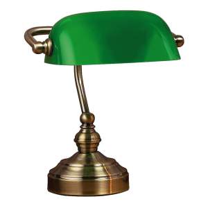 Stolní lampa v zelené a mosazné barvě Markslöjd Bankers, výška 25 cm