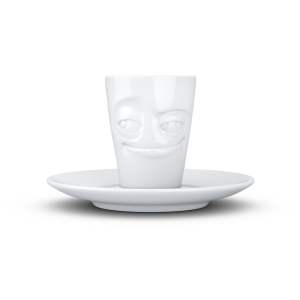 Bílý usměvavý porcelánový šálek na espresso s podšálkem 58products, objem 80 ml