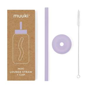 Silikonové brčko s čistícím kartáčkem/s víčkem Pastel Lilac – Muuki