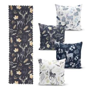 Sada 4 vánočních povlaků na polštář a běhounu na stůl Minimalist Cushion Covers Christmas Forest
