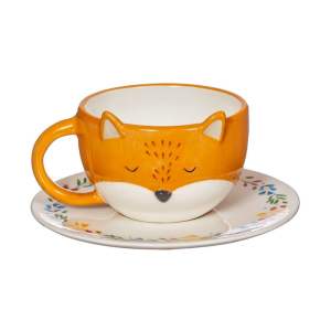 Oranžový dolomitový šálek s podšálkem Sass & Belle Finley Fox, 300 ml