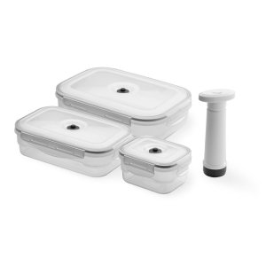 Set 3 boxů na potraviny a vakuové pumpy Compactor Food Saver