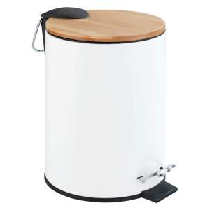 Bílý pedálový odpadkový koš Wenko Tortona Bamboo, 3 l